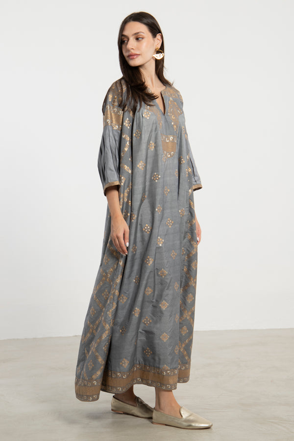 One-Of-A-Kind Rania Grey & Gold Dress