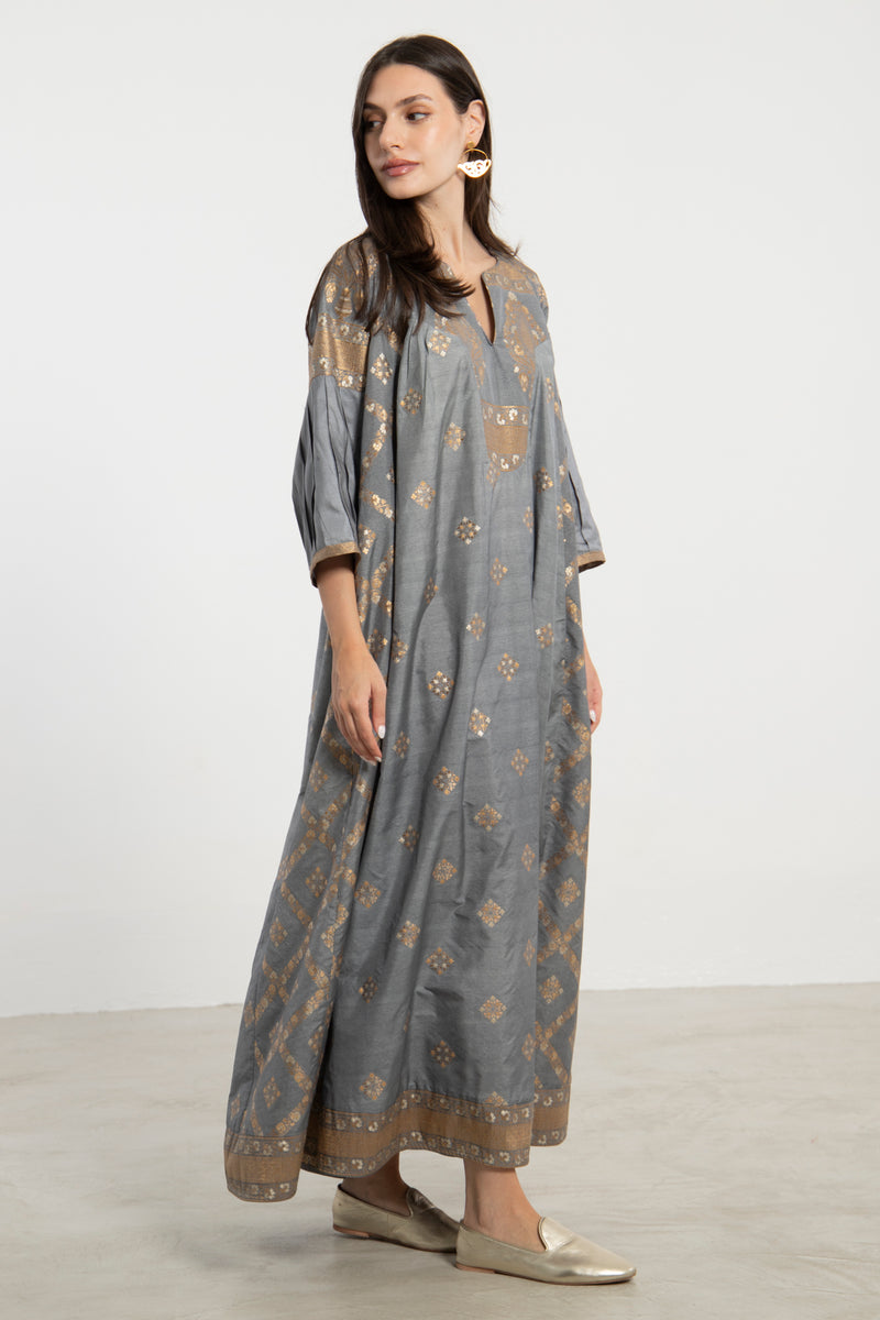 One-Of-A-Kind Rania Grey & Gold Dress