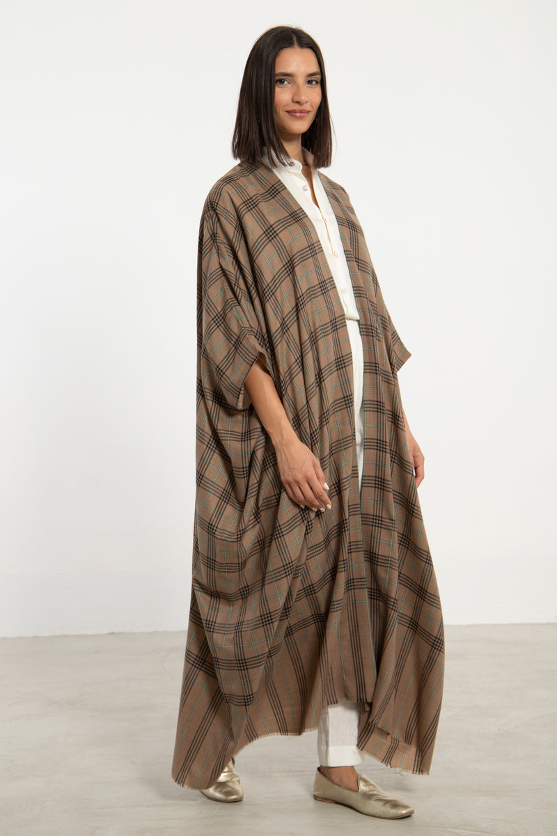 Wool Plaid Light Brown Abaya