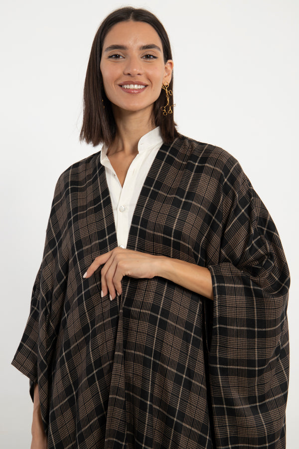 Wool Plaid Brown Abaya