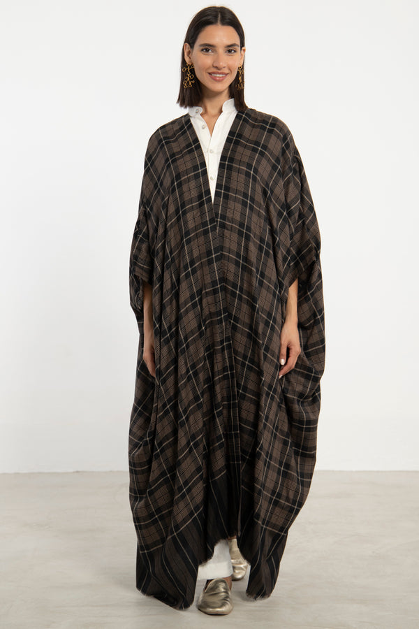 Wool Plaid Brown Abaya