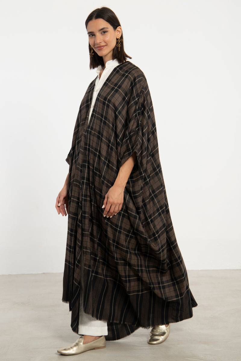 Wool Plaid Brown Abaya