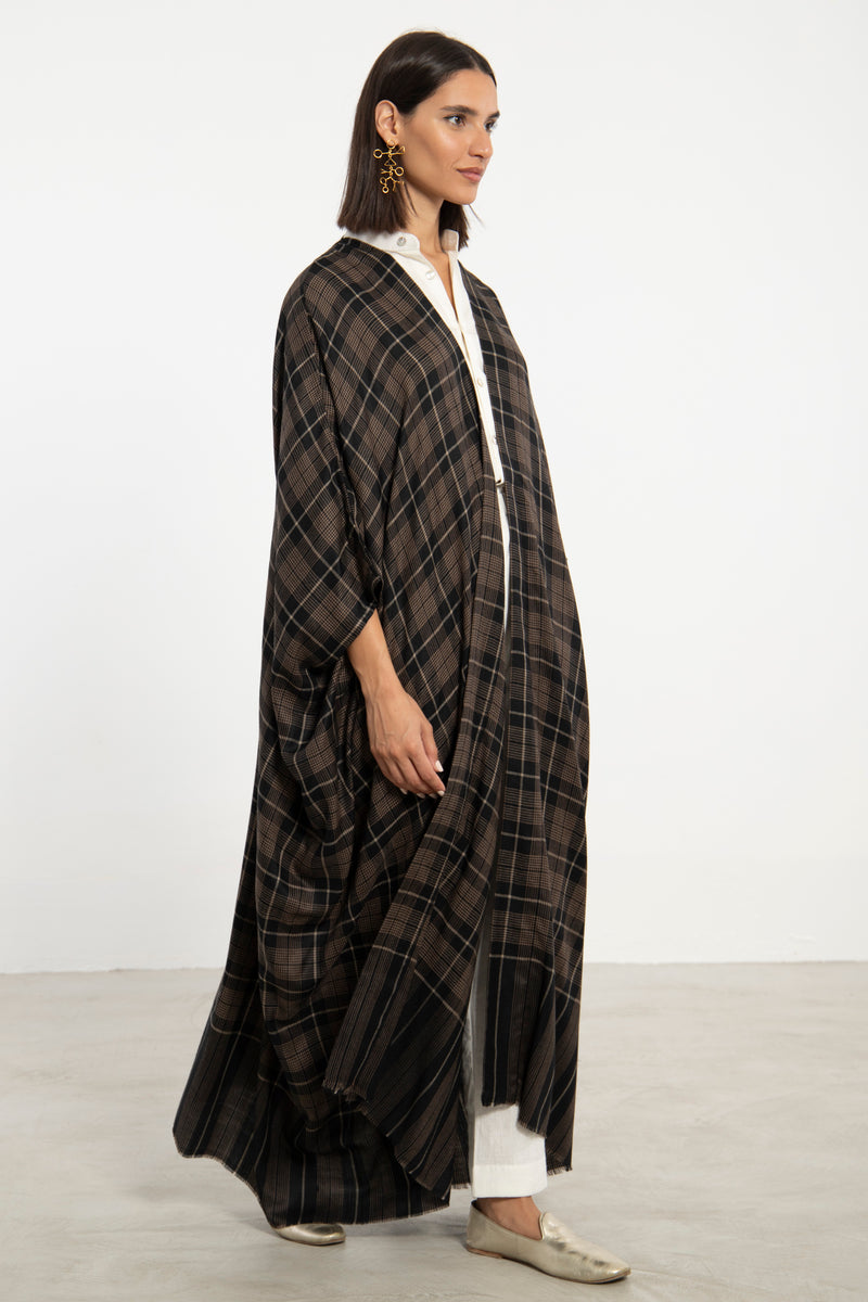 Wool Plaid Brown Abaya