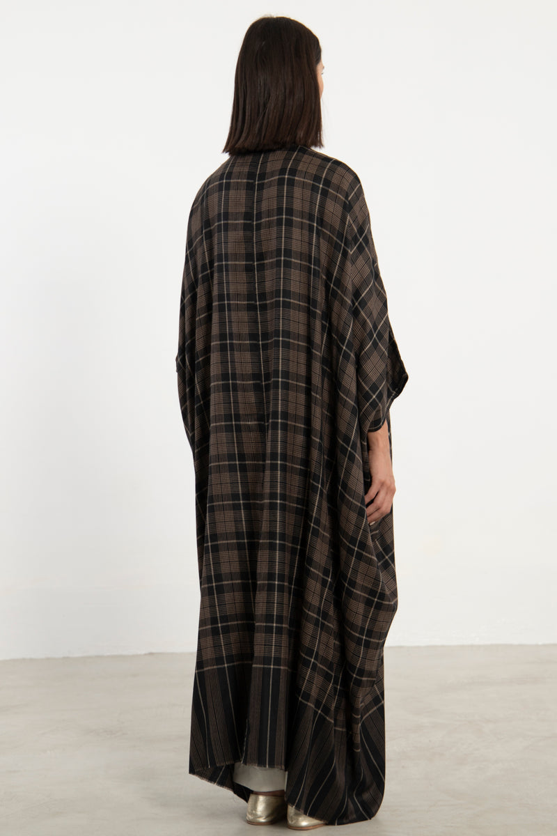 Wool Plaid Brown Abaya