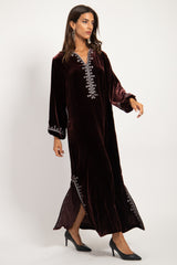 Hayat Velvet Embroidered Brown & Silver Dress