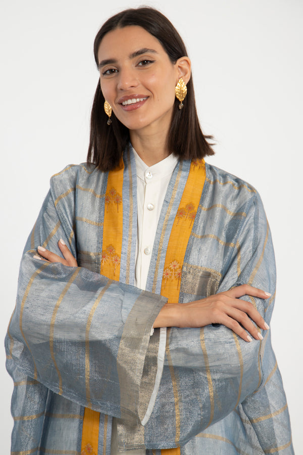 Khalida Silk Zari Blue Abaya