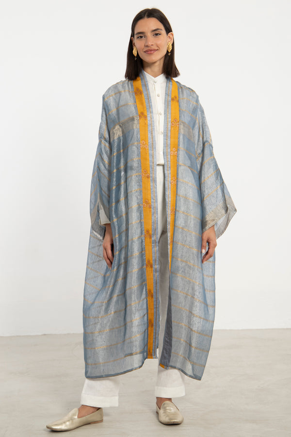 Khalida Silk Zari Blue Abaya