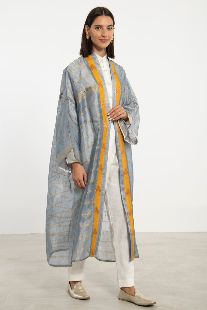 Khalida Silk Zari Blue Abaya