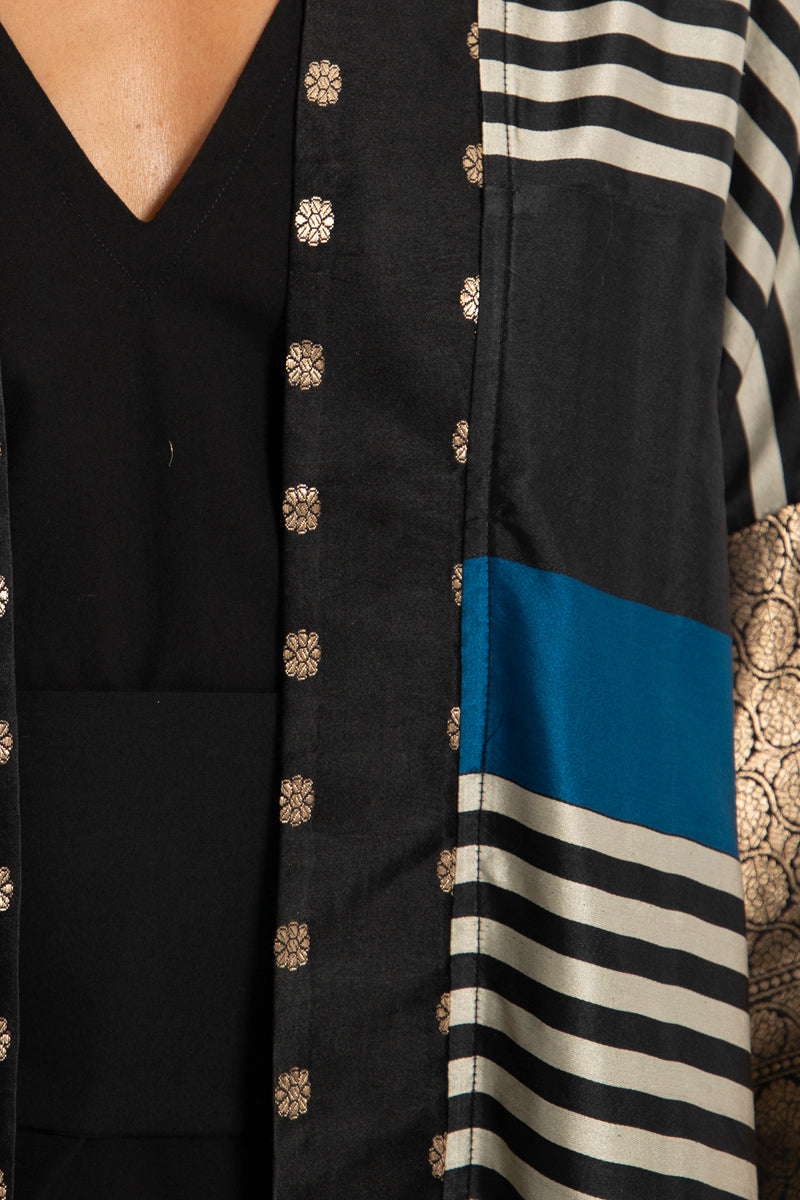 One-of-a-Kind Handwoven Silk Blue & Gold Abaya