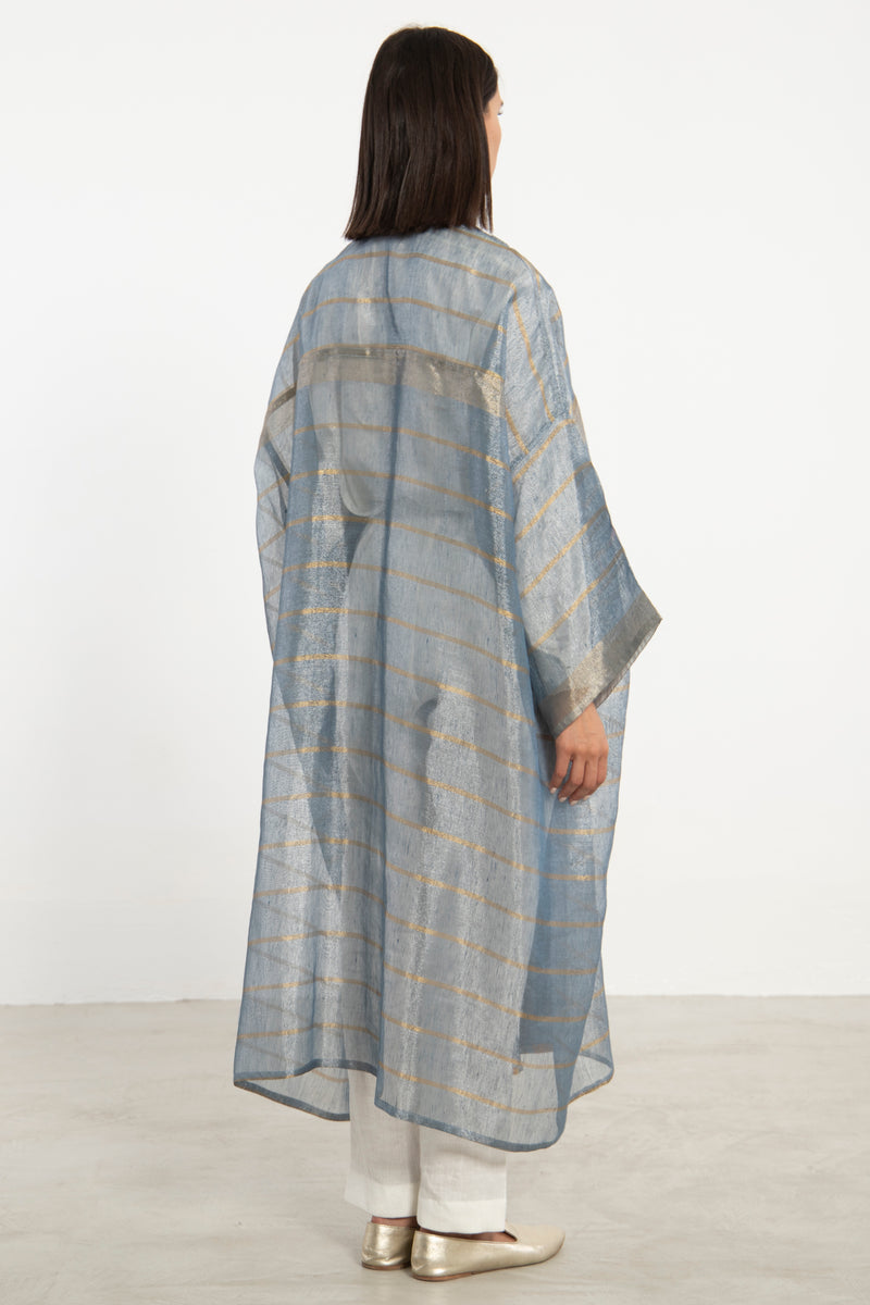 Khalida Silk Zari Blue Abaya