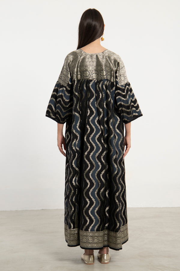 One-Of-a-Kind Rania Silk Black & Blue Dress