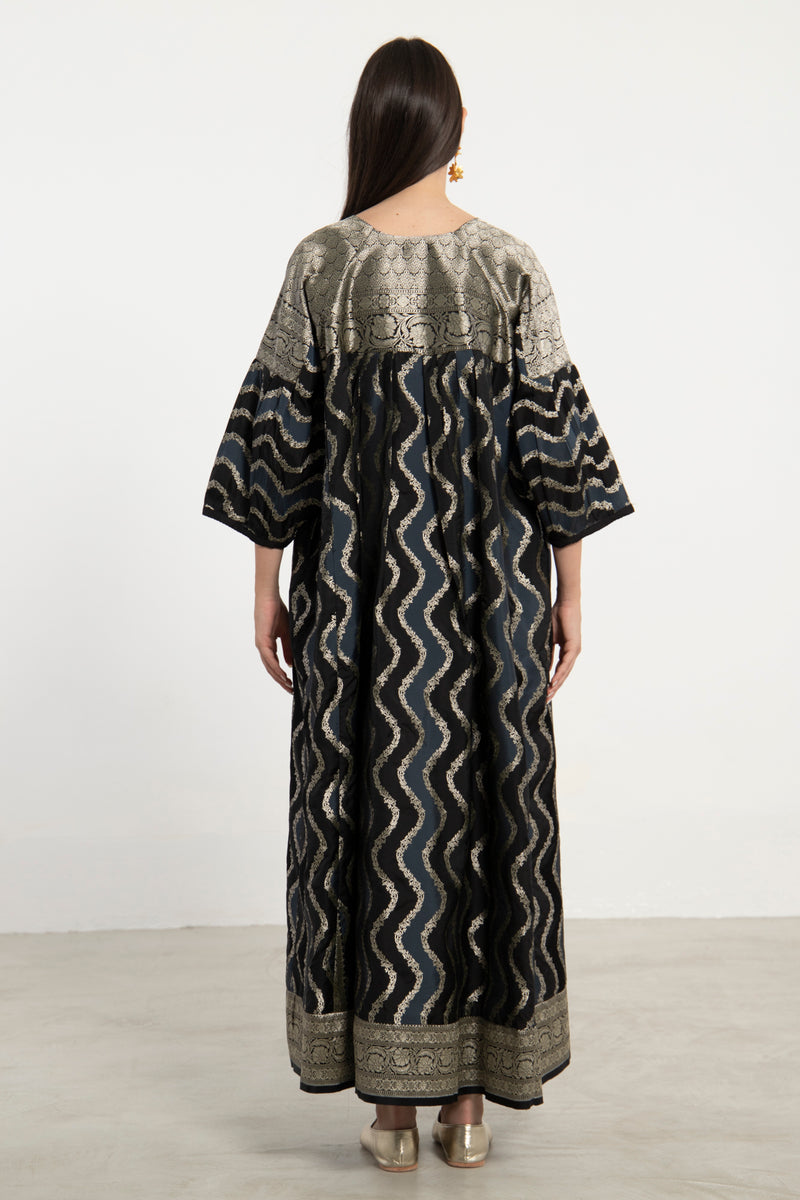 One-Of-a-Kind Rania Silk Black & Blue Dress