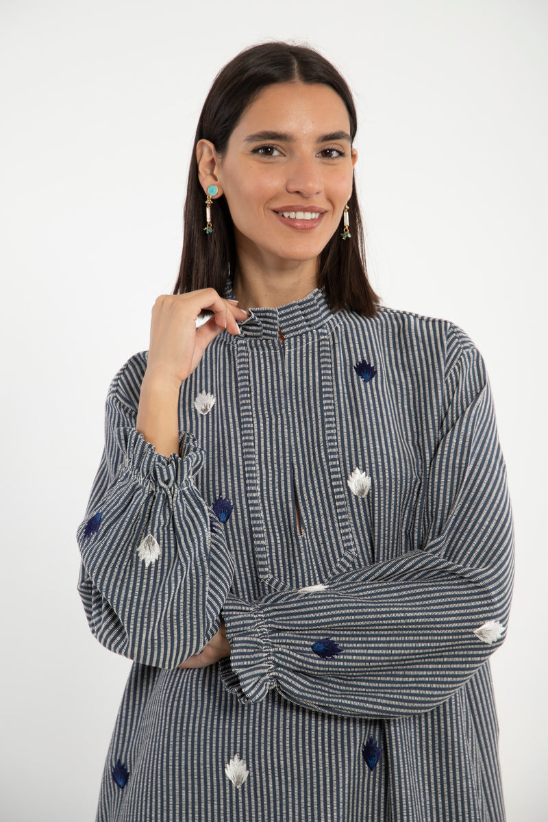 Jalila Cotton Embroidered Striped Dress