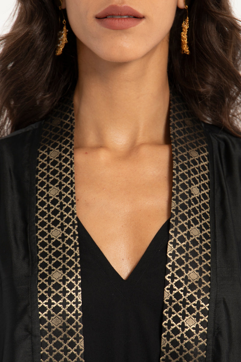 One-of-a-Kind Handwoven Silk Gold & Black Abaya