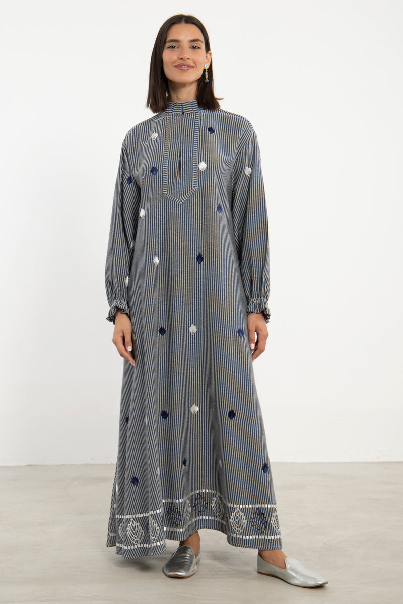 Jalila Cotton Embroidered Striped Dress