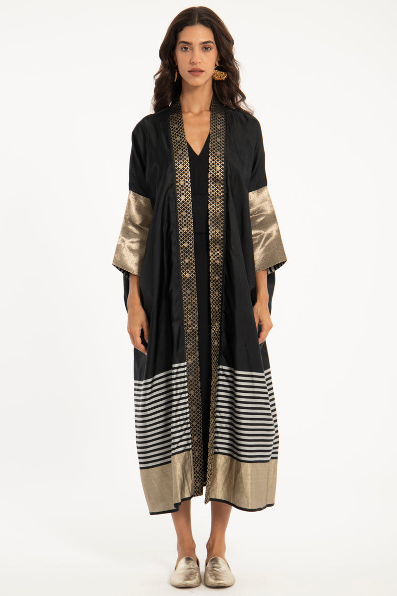 One-of-a-Kind Handwoven Silk Gold & Black Abaya
