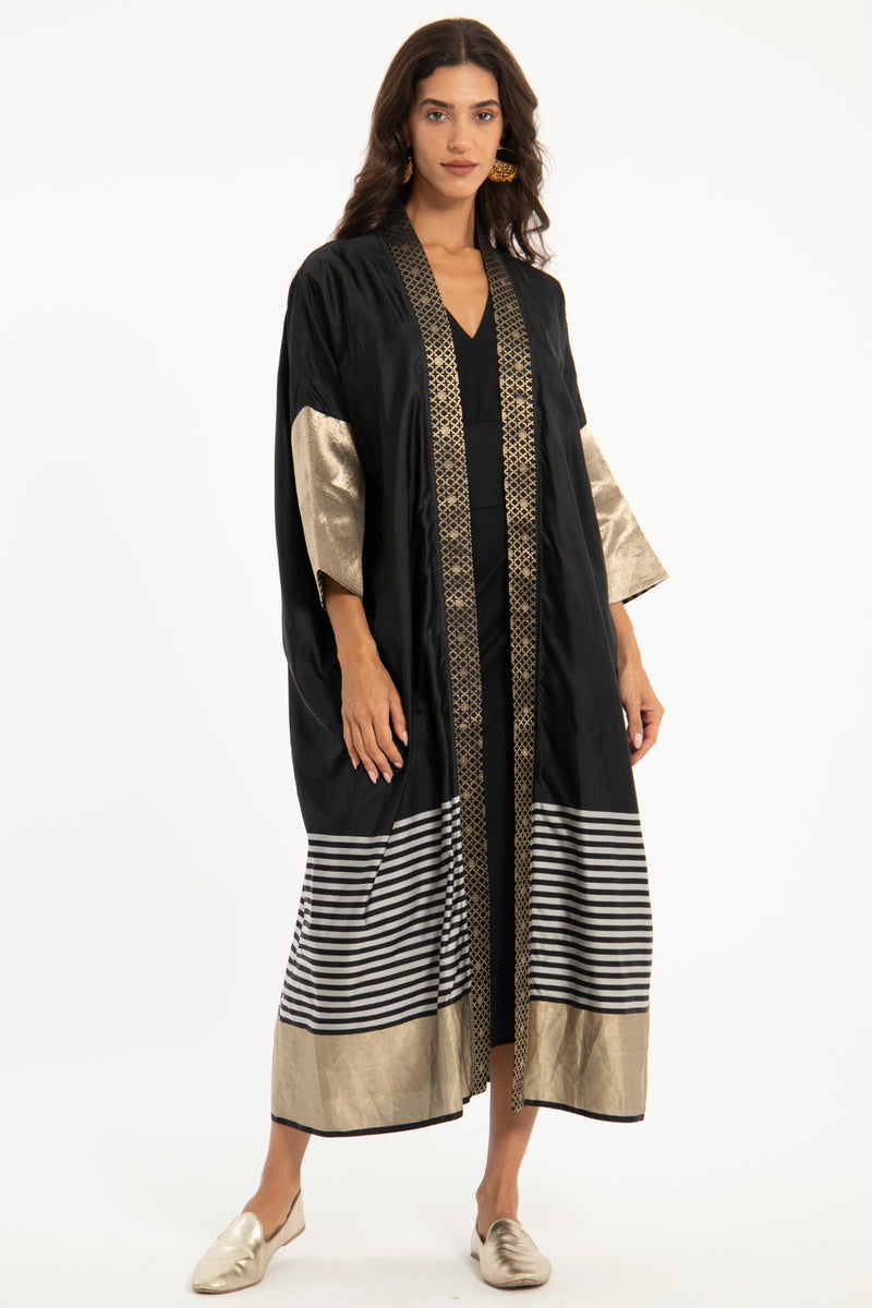 One-of-a-Kind Handwoven Silk Gold & Black Abaya