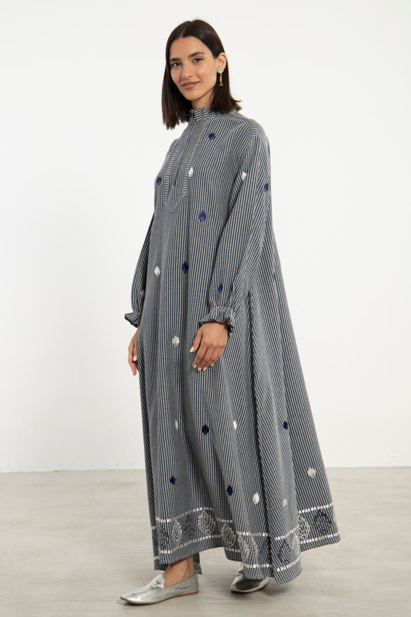Jalila Cotton Embroidered Striped Dress