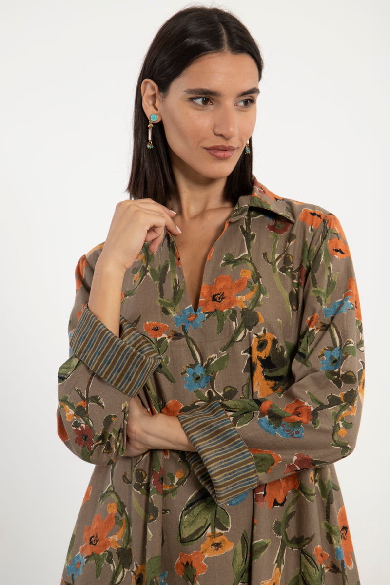 Hilal Cotton and Linen Blend Floral Dress