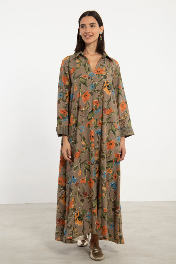 Hilal Cotton and Linen Blend Floral Dress