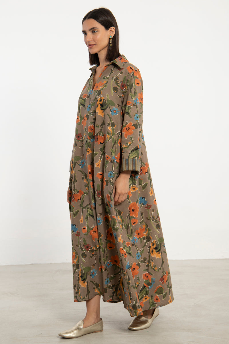 Hilal Cotton and Linen Blend Floral Dress