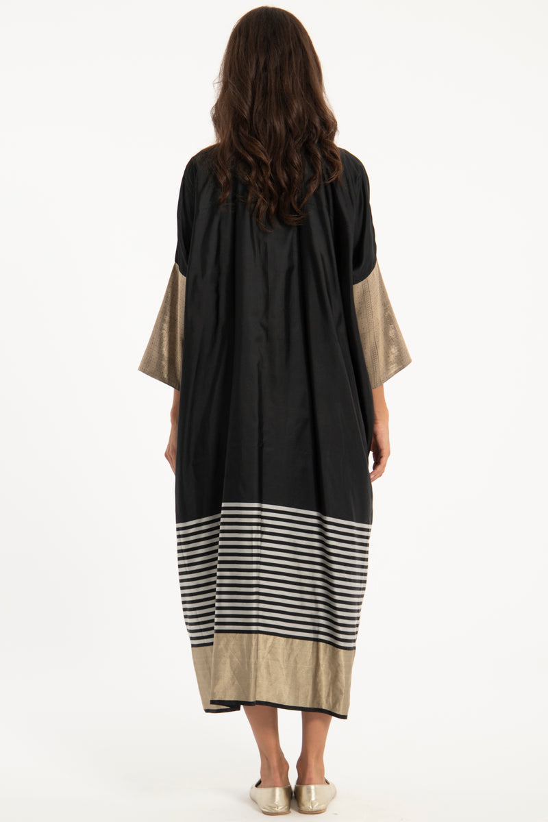One-of-a-Kind Handwoven Silk Gold & Black Abaya