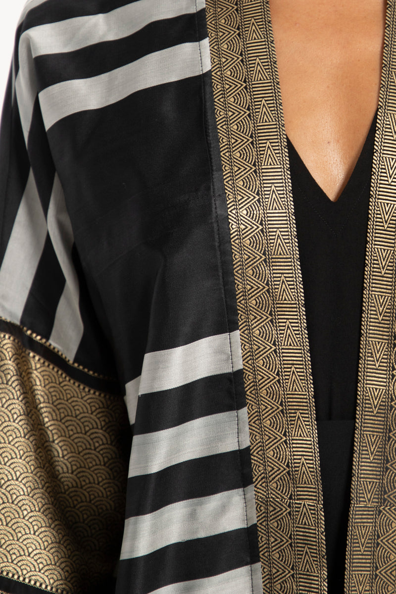 One-of-a-Kind Sherif Handwoven Silk Yellow & Black Abaya