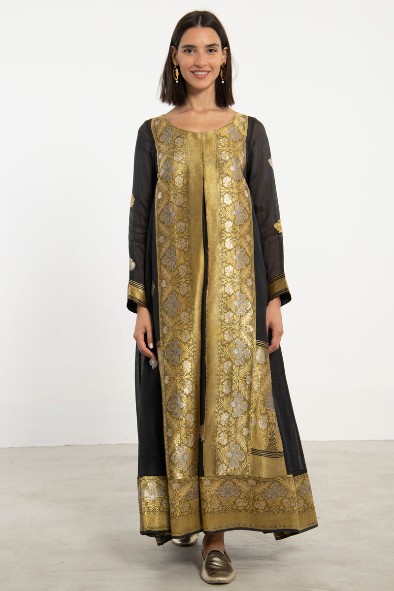 One-Of-A-Kind Souraya Silk Black and Gold Dress