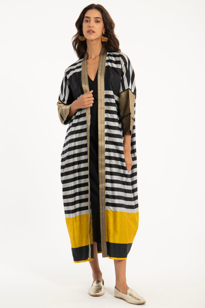 One-of-a-Kind Sherif Handwoven Silk Yellow & Black Abaya