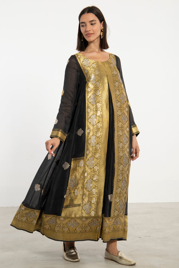 One-Of-A-Kind Souraya Silk Black and Gold Dress