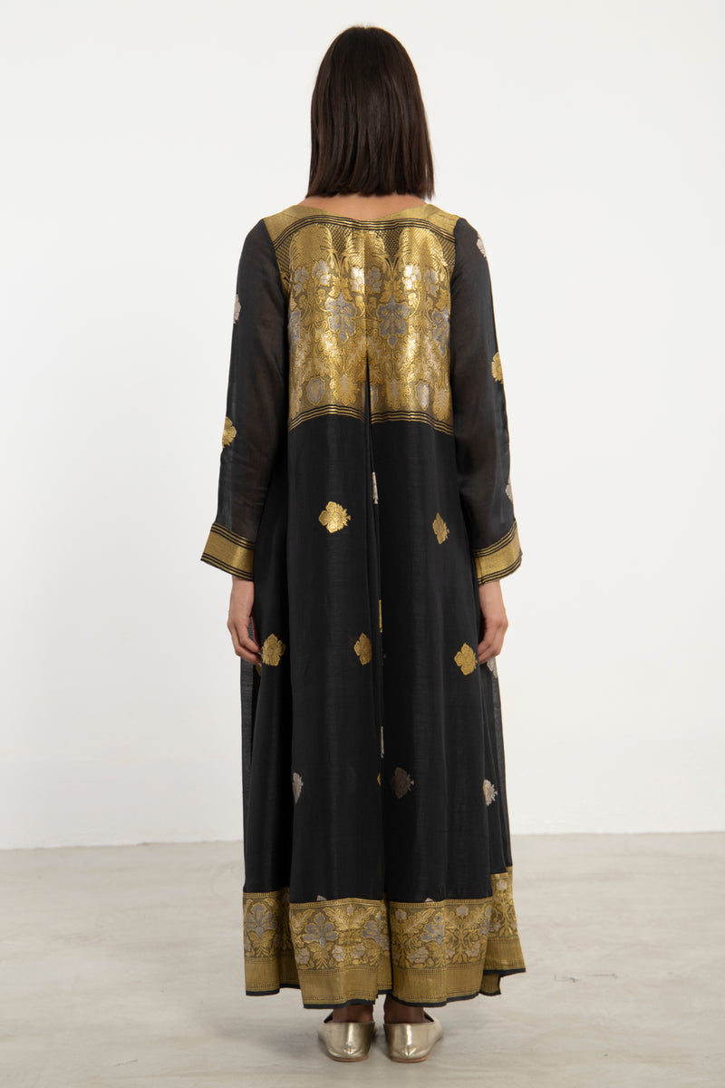 One-Of-A-Kind Souraya Silk Black and Gold Dress
