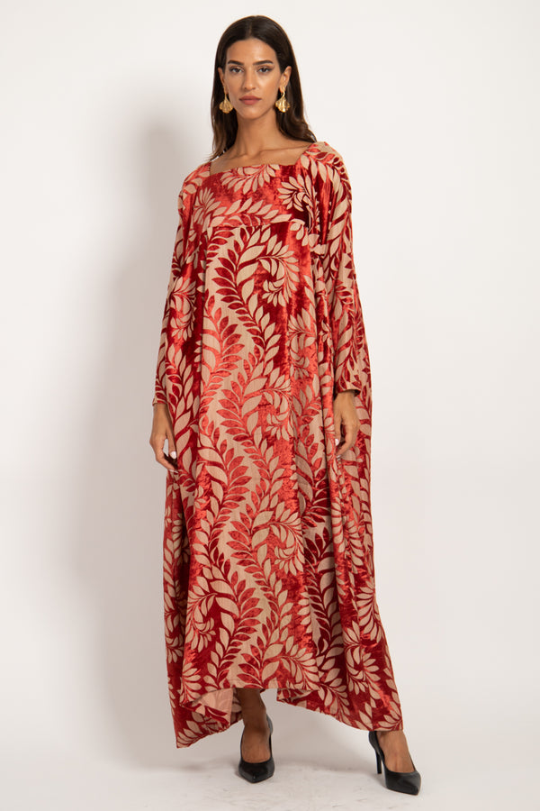 Ayyam Silk Velvet Burn-Out Red Dress