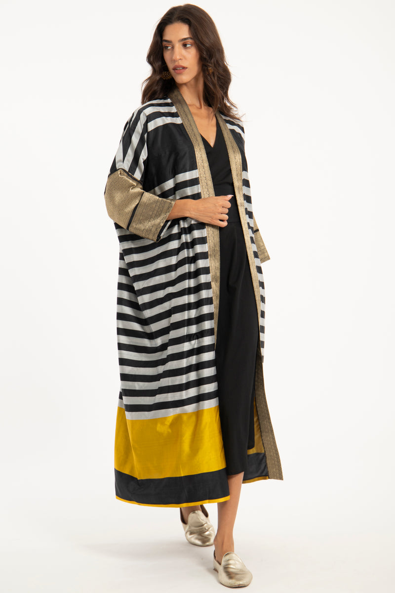 One-of-a-Kind Sherif Handwoven Silk Yellow & Black Abaya