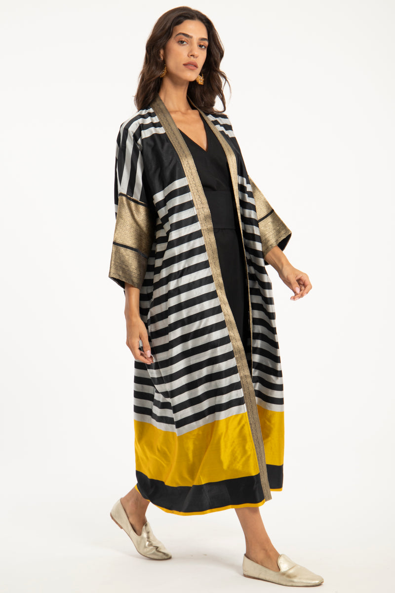 One-of-a-Kind Sherif Handwoven Silk Yellow & Black Abaya