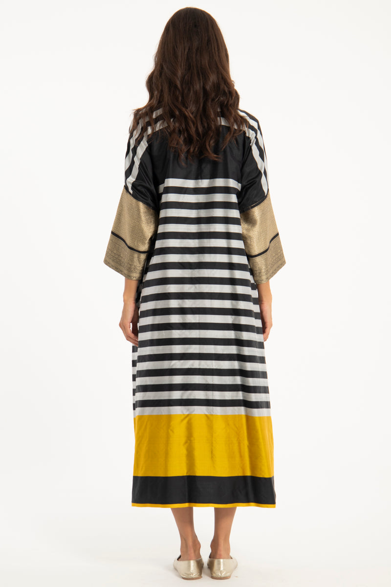 One-of-a-Kind Sherif Handwoven Silk Yellow & Black Abaya