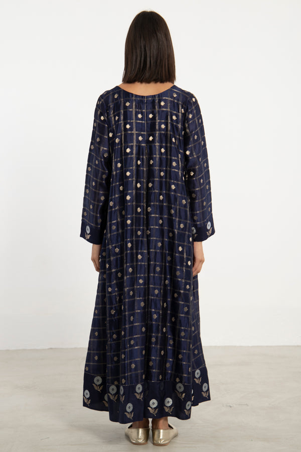 One-Of-A-Kind Souraya Silk Navy and Gold Dress