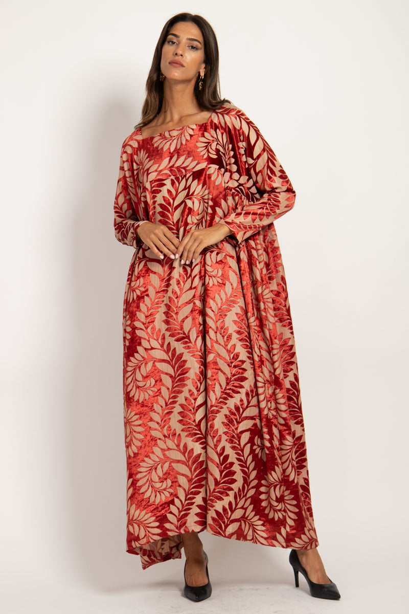 Ayyam Silk Velvet Burn-Out Red Dress