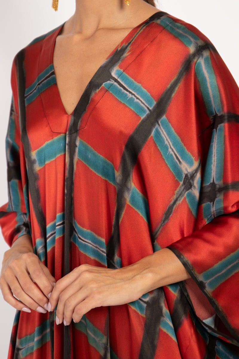 Cartage Silk Red Tie & Dye Red Kaftan