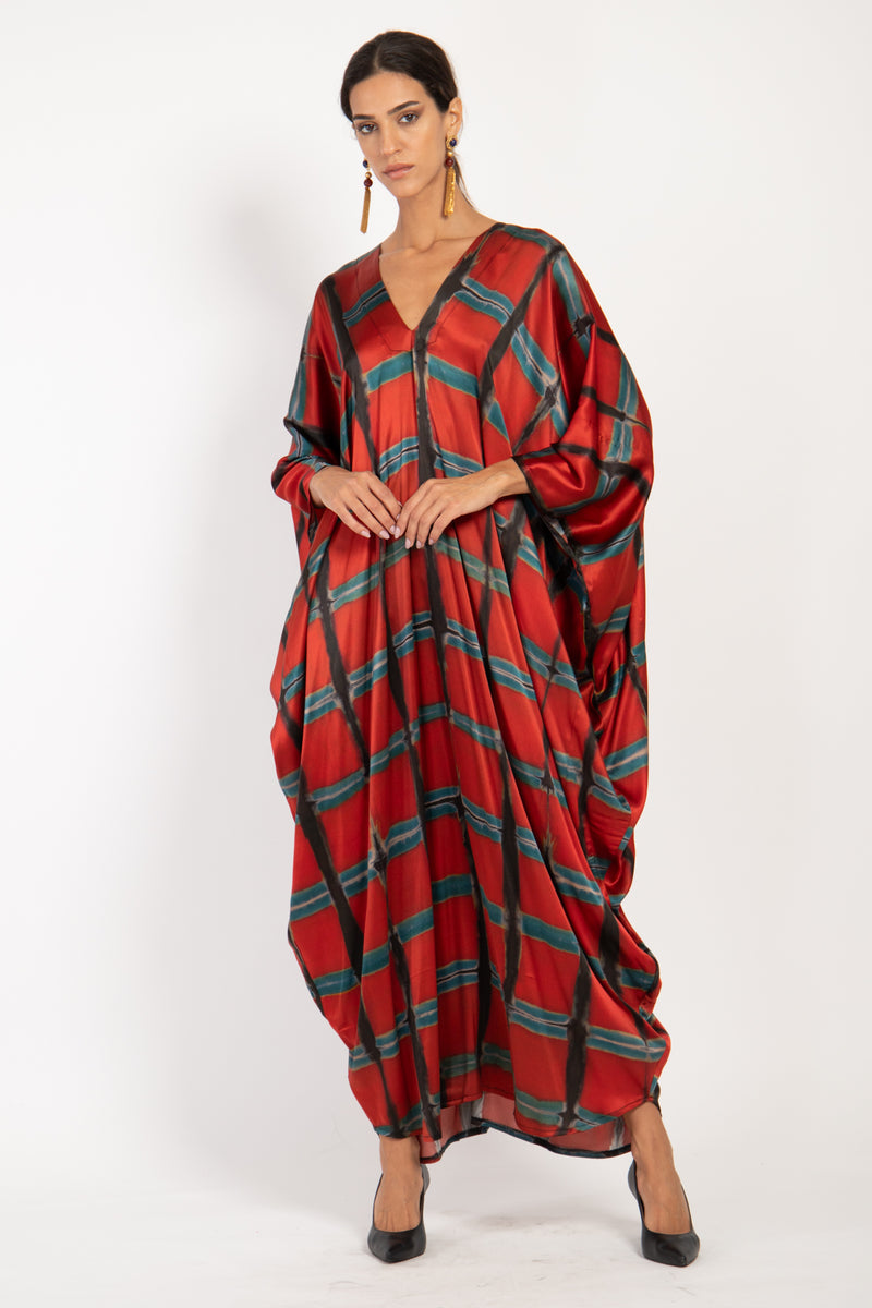 Cartage Silk Red Tie & Dye Red Kaftan