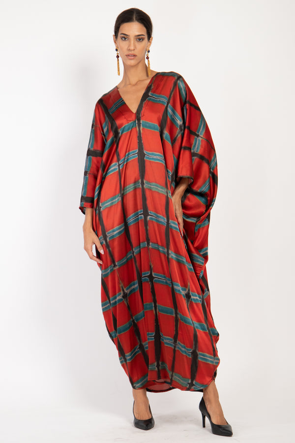 Cartage Silk Red Tie & Dye Red Kaftan