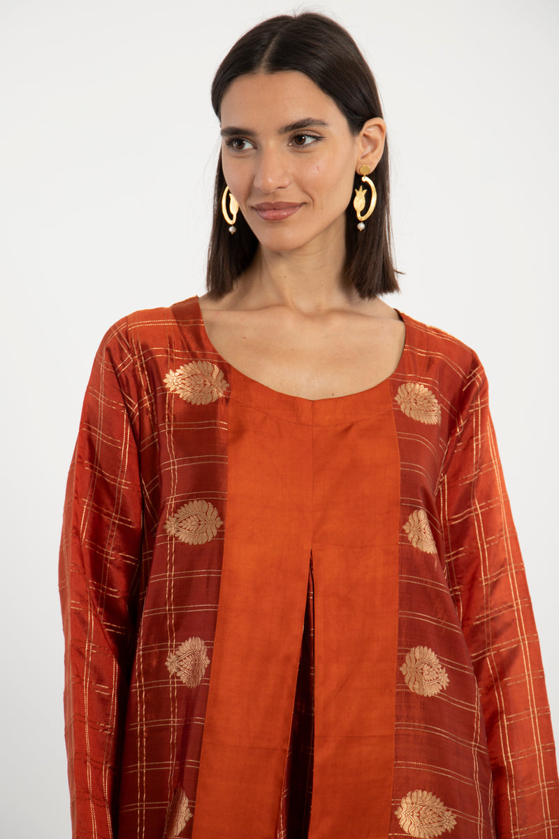 One-Of-A-Kind Souraya Dress Silk Rust and Gold Dress