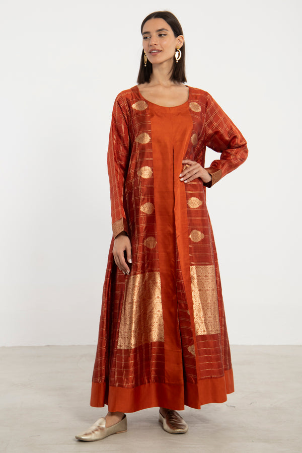 One-Of-A-Kind Souraya Dress Silk Rust and Gold Dress