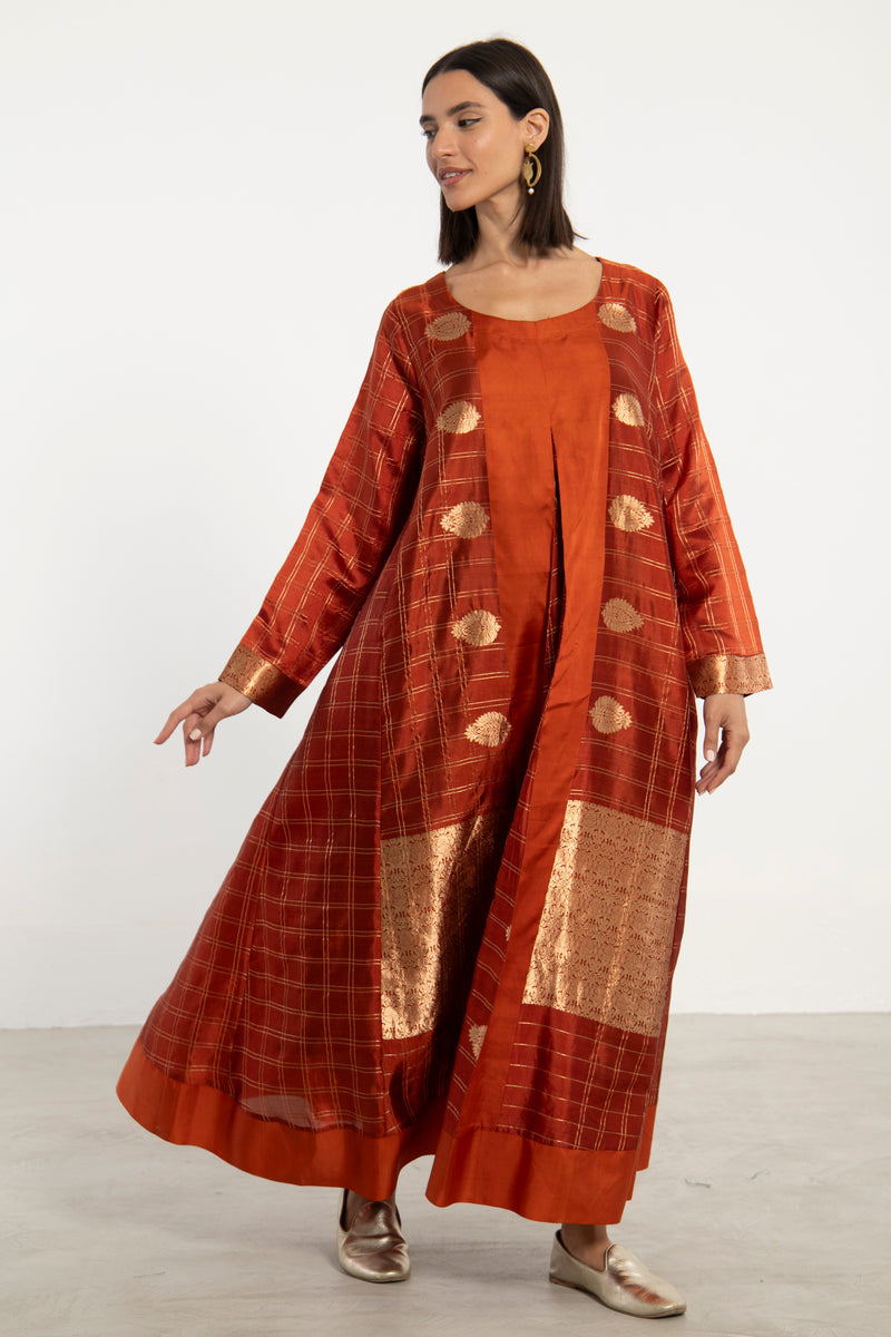 One-Of-A-Kind Souraya Dress Silk Rust and Gold Dress