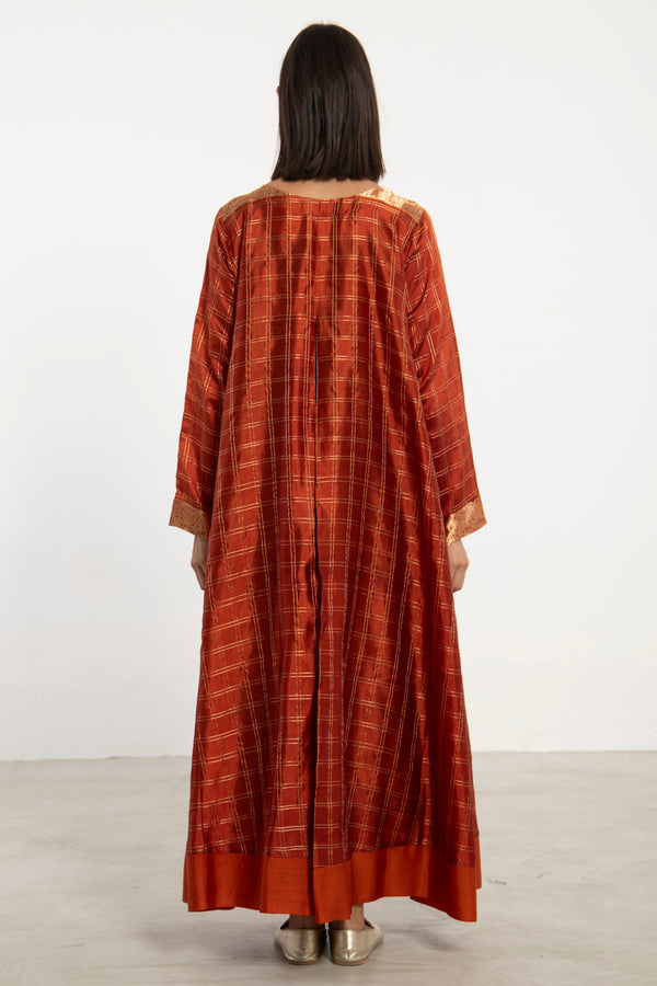 One-Of-A-Kind Souraya Dress Silk Rust and Gold Dress