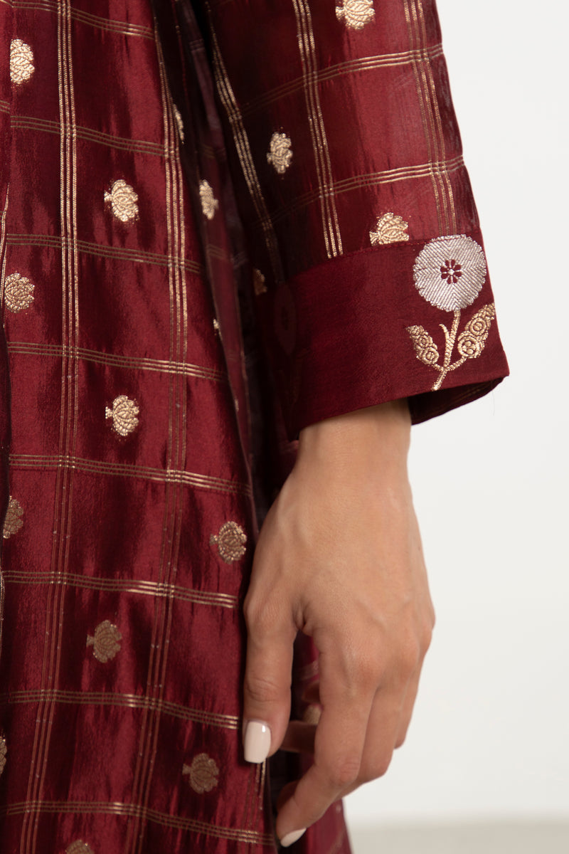 One-Of-A-Kind Souraya Silk Burgundy & Gold Dress