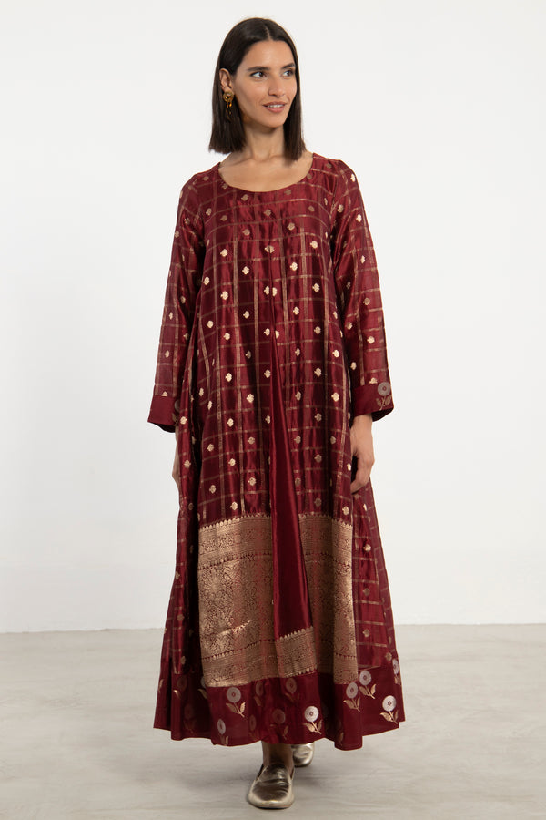One-Of-A-Kind Souraya Silk Burgundy & Gold Dress
