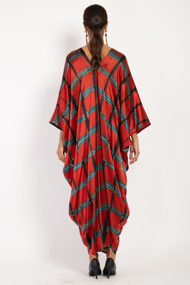 Cartage Silk Red Tie & Dye Red Kaftan