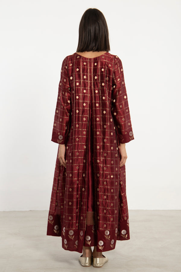 One-Of-A-Kind Souraya Silk Burgundy & Gold Dress