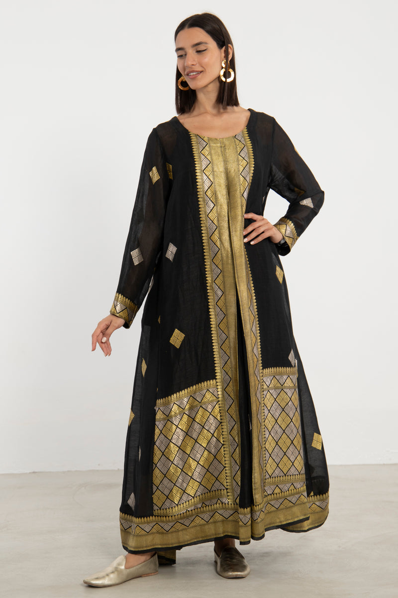 One-Of-A-Kind Souraya Silk Gold Diamond Dress