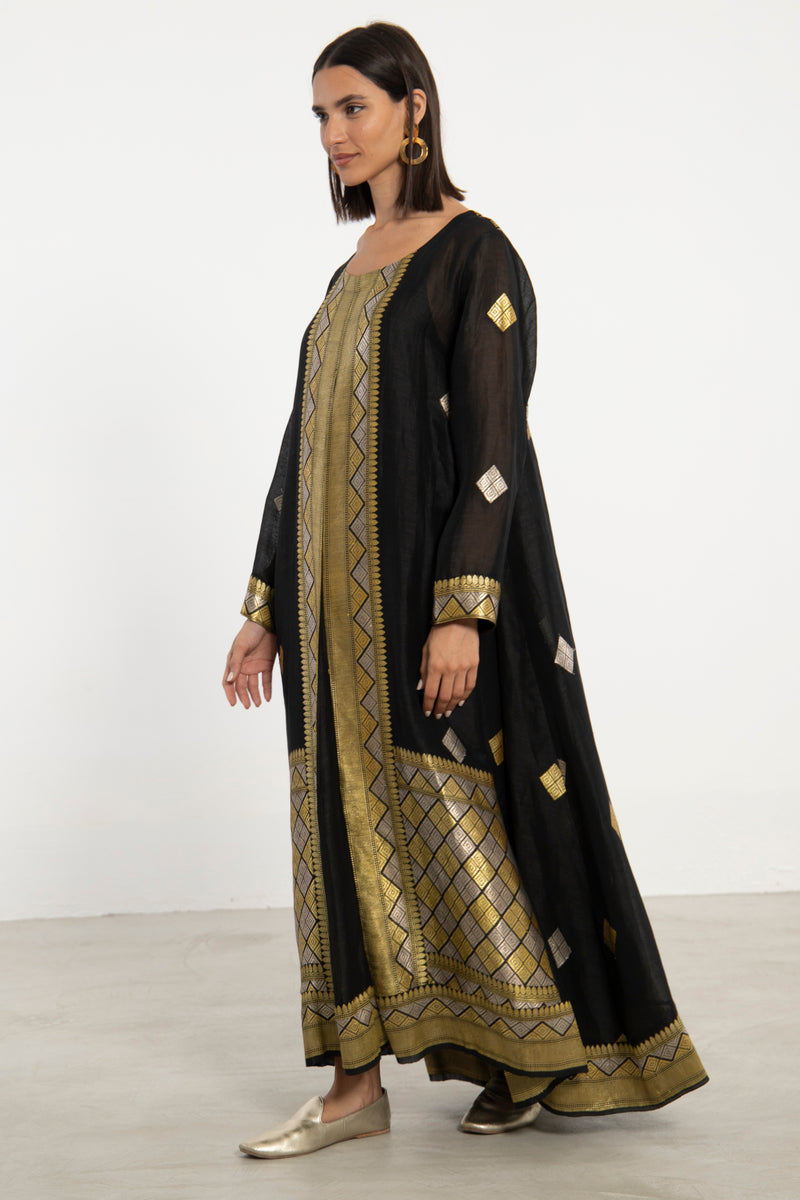 One-Of-A-Kind Souraya Silk Gold Diamond Dress